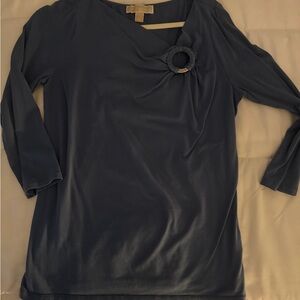 Michael Kors Grayish-Blue with Covered Silver Ring Detail Blouse